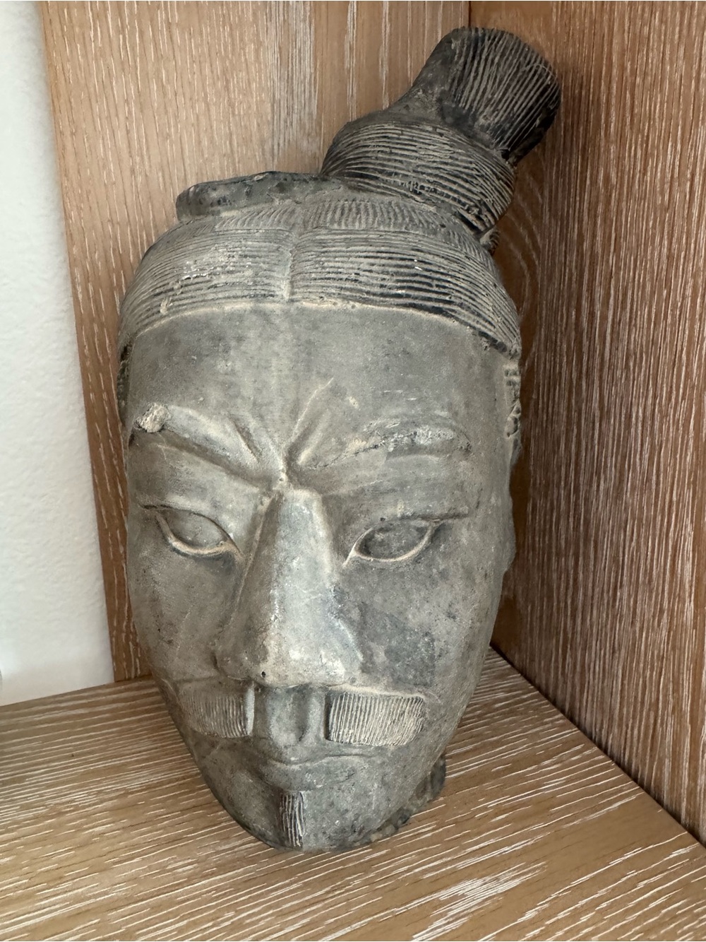 Vintage Handcrafted Stone Warrior Head Sculpture - Picture 2 of 5